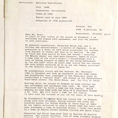 Letter about Cornelius Marsh Lee, builder, c. 2006