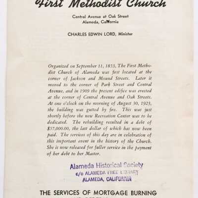 Program for burning mortgage First Methodist Church, 1946
