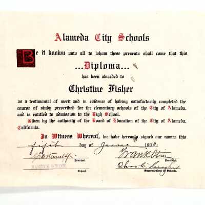 Mastick Elementary School Diploma of Christine Fisher, 1903