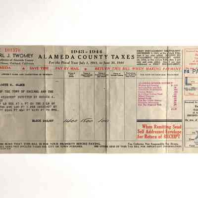 Receipt payment County Taxes for 2008 Clinton Ave, 1943-1944