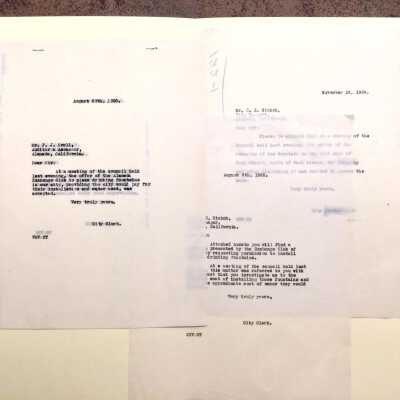 Correspondence about installation of a drinking fountain, 1930