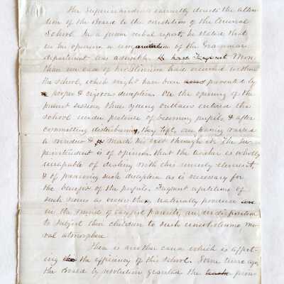 Letter about disciplinary conditions at Encinal School, 1870