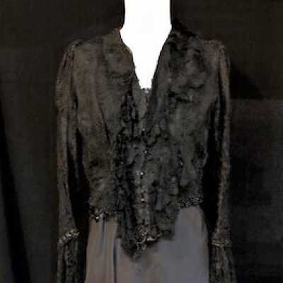Black lace bodice with jet trim and 3/4 sleeves with lace, 1880s