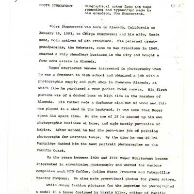 Biographical sketch of Roger Sturtevant, c. 1998
