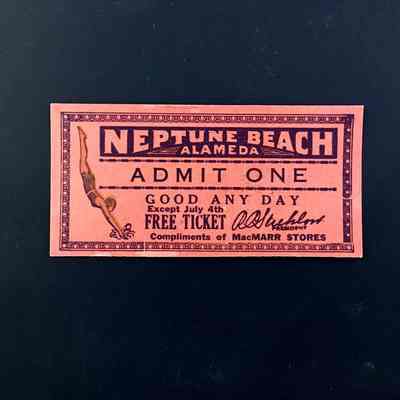 Neptune Beach Admission ticket from MacMarr Stores, 1920s