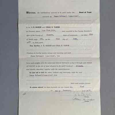 Deed of Reconveyance to James McDonell, of 1041 Lincoln Ave, 1915