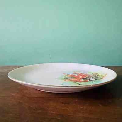Desert plate of hand-painted Bavarian china with goose-berries, c. 1910-1920