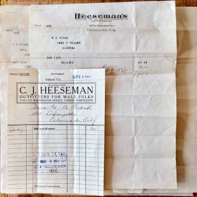 Receipts for men's clothing paid for by Mrs. G.B. Fitch, 1911-1915