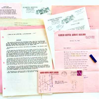 Correspondence relating to the Alameda Hospital Auxiliary, 1954-1989