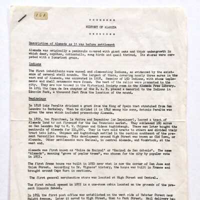 Report 'History of Alameda', prior to 1971