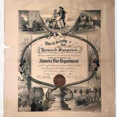 Certificate exempt Fireman status awarded Howard Simpson, 1904