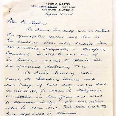 Letter about David Greenleaf Martin and his son, 1954