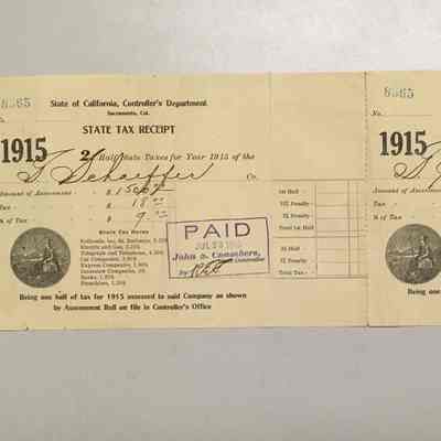 Receipt half-year assessment and state taxes for George Schaeffer, 1915