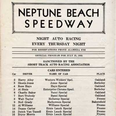 Program scorecard of the Neptune Beach Speedway, July 1935