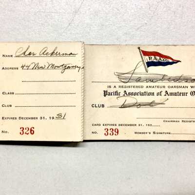 Booklet and receipt of membership cards of Pacific Association of Amateur Oarsmen, 1920s