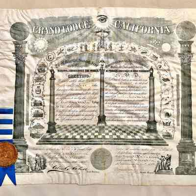 Golden Gate Lodge Masonic Order Membership Certificate of Andrew Fisher, 1882