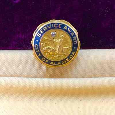 Tie pin with City of Alameda Service Award presented to Fred. W. Krueger, c. 1970s