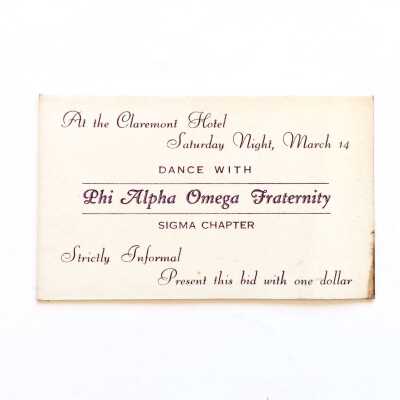 Ticket to dance by Alameda High School Phi Alpha Omega, c. 1930