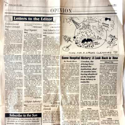 Clipping with article about Alameda Hospital by Woody Minor, 2002