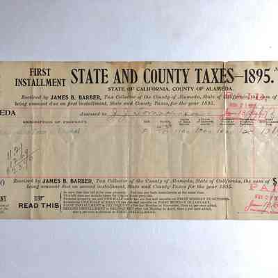 Receipt for State and County Taxes, for 2029 San Antonio Ave, 1895