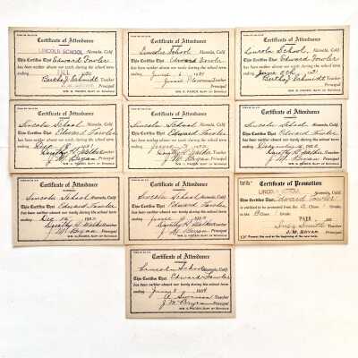 Certificates of Attendance of Edward Fowler, Lincoln School, 1930-1934