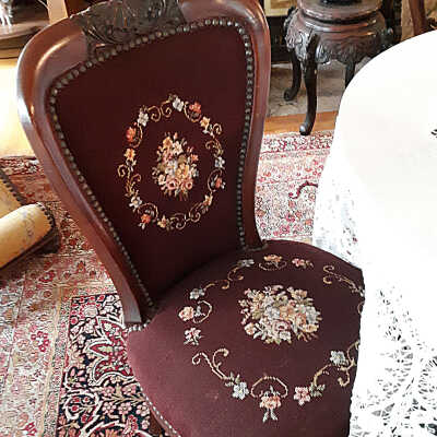Armless Reception Chair with needlework, of the Leander family, c. 1900