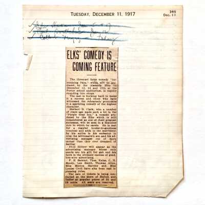 Newspaper Clipping re 'Advertising Pays' play performed by Alameda Elks, 1917
