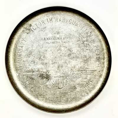 Circular aluminium Souvenir Ashtray from NAS, Navy Day, 1946