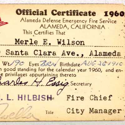Certificate awarded to Merle E. Wilson, 1960