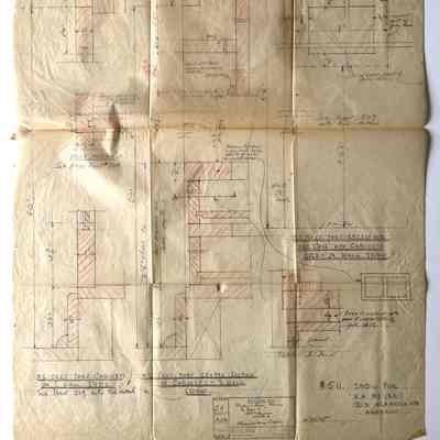 Plan details of cabinets, south wall, studio and library annex at 2021 Alameda Ave, 1935