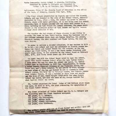 'Facts Concerning Porter School', by Myrtle I. Richards, 1926
