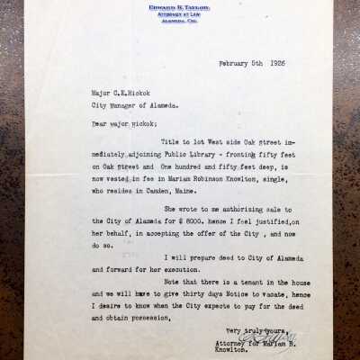 Letter about purchase of property to be used as children's library, 1926