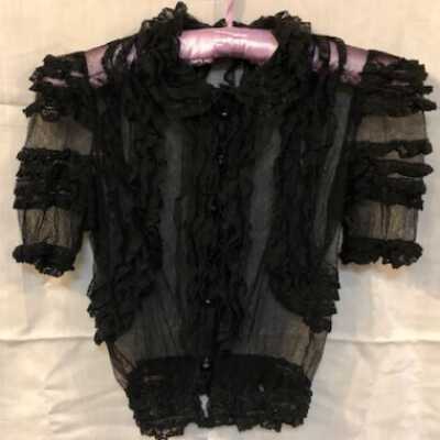 Blouse of black netting with lace trim and peter pan collar, 1930s or 1940s