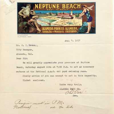 Thank-you Letter to C. E. Hewes for refereeing swimming competition, 1917