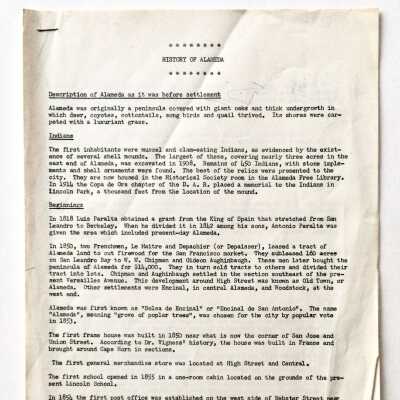 Copy of Report 'History of Alameda', before 1971