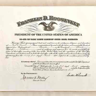 Certificate awarded postmaster Ford E. Samuel, 1940