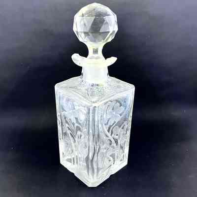 Square Cologne or Perfume Bottle with incised floral design, early 1900s