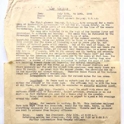 Instruction Sheet Camp Meeting by First Alameda Company U B BA, 1906