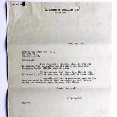 Typed letter addressed to Alameda County Title Insurance Company, 1923