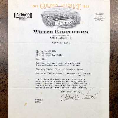 Letter about two lots on Santa Clara purchased by the City, 1922