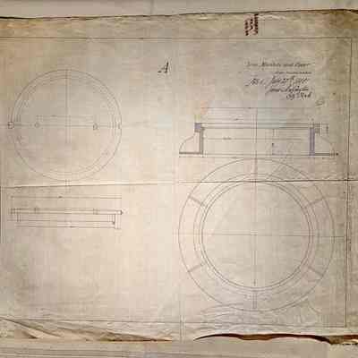Drawing of an 'Iron Manhole and Cover', 1885