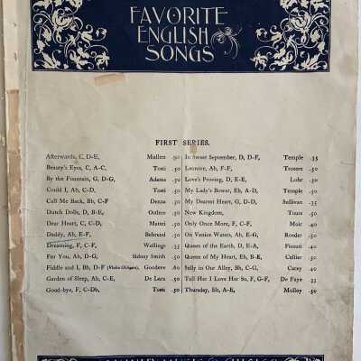 Sheet Music ''Favorite English Songs" from Max Franck Pianos & Music, 1896