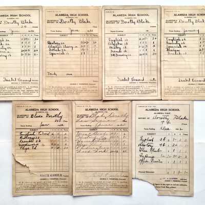 Alameda High School report cards of Dorothy Blake, 1920-1922
