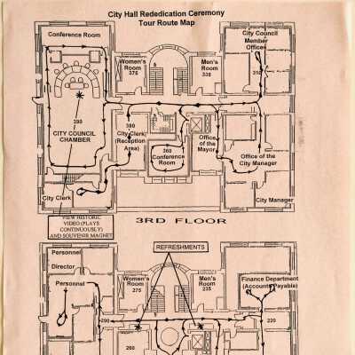 Floor plan handout during ceremonies rededication city Hall, 1997