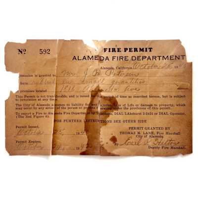Fire Permit authorizing J. R. Petersen to burn rubbish, c. 1940