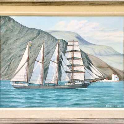Oil painting after older photo of the 'James Tuft' by E. Helgason, 1967
