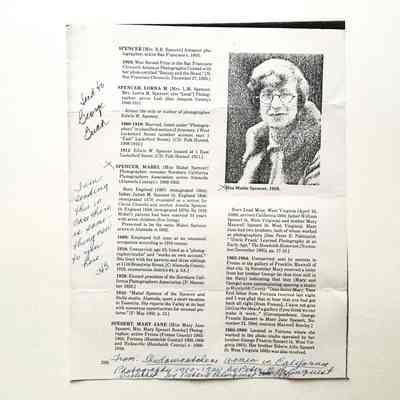 Biographical information on Ms. Mabel Spencer, photographer, 1991