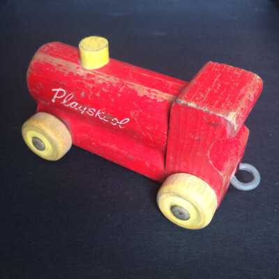 Red Wooden Playskool Locomotive Pull Toy, c. 1950s