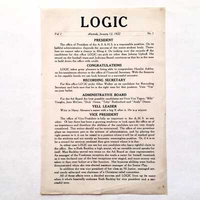 Alameda High School Flyer 'Logic' about class officer candidates, 1922