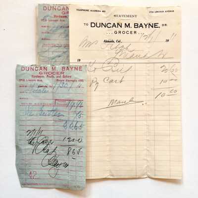 Bills and statements from Duncan M. Bayne, Grocer, 1910-1911